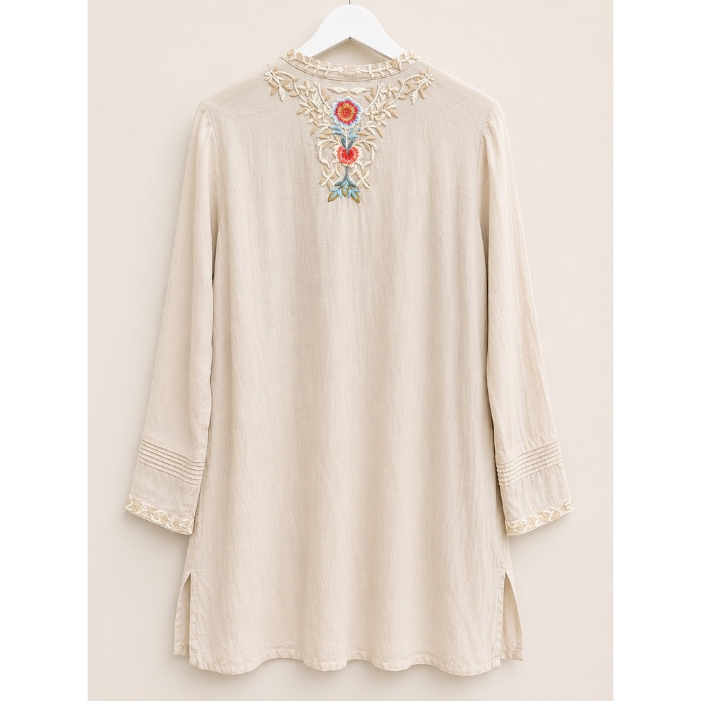Johnny Was Embroidered Floral Dress Rayon Beige Boho C82763 Medium - Picture 2 of 11